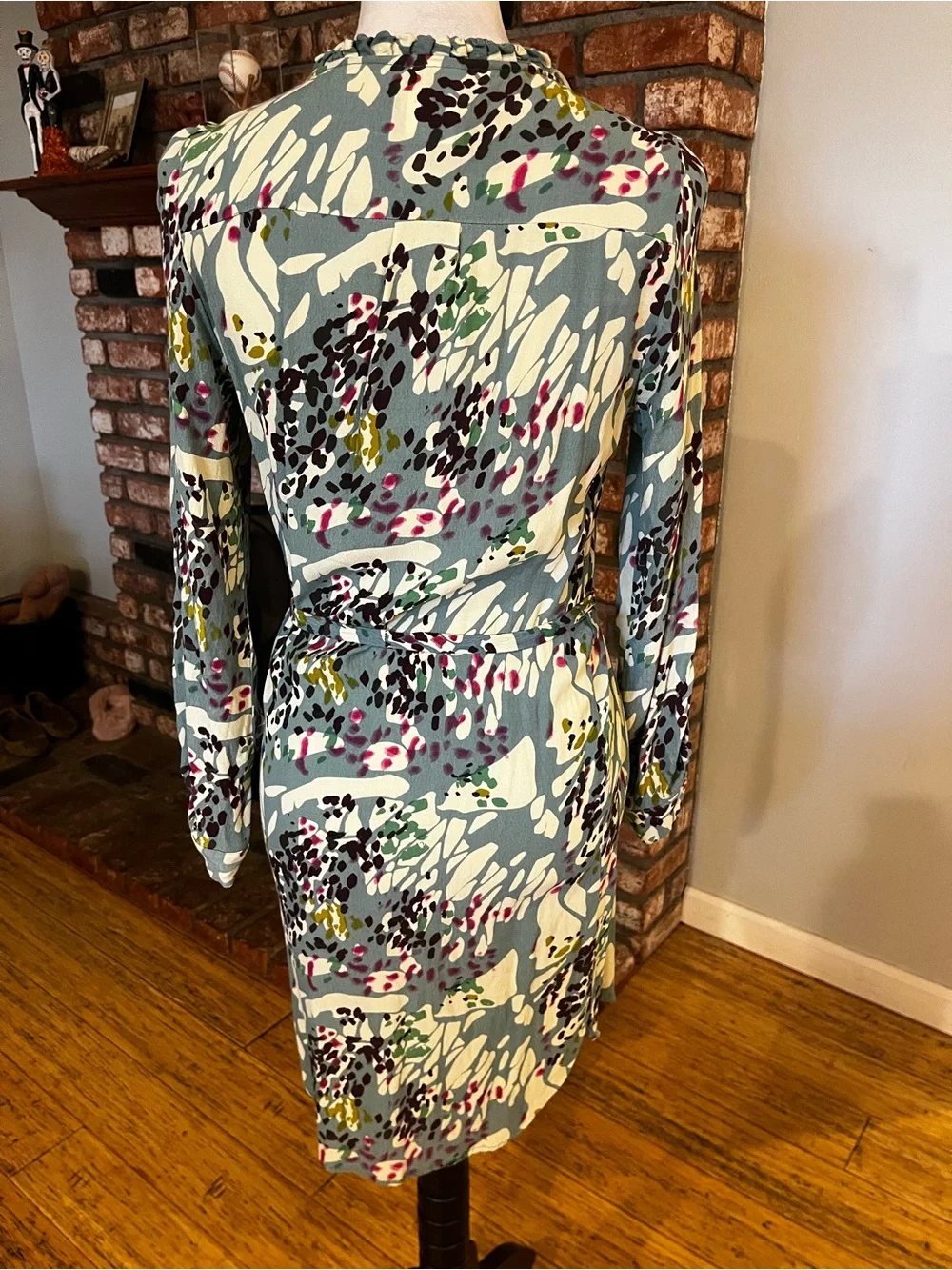 Dolan Anthropologie Abstract Floral Print Button-Front Women's Dress in Teal - Picture 4 of 6